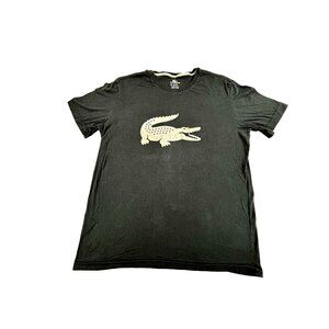 Lacoste Crocodile T-Shirt Mens Black Crewneck  Logo 100% Cotton Size 6